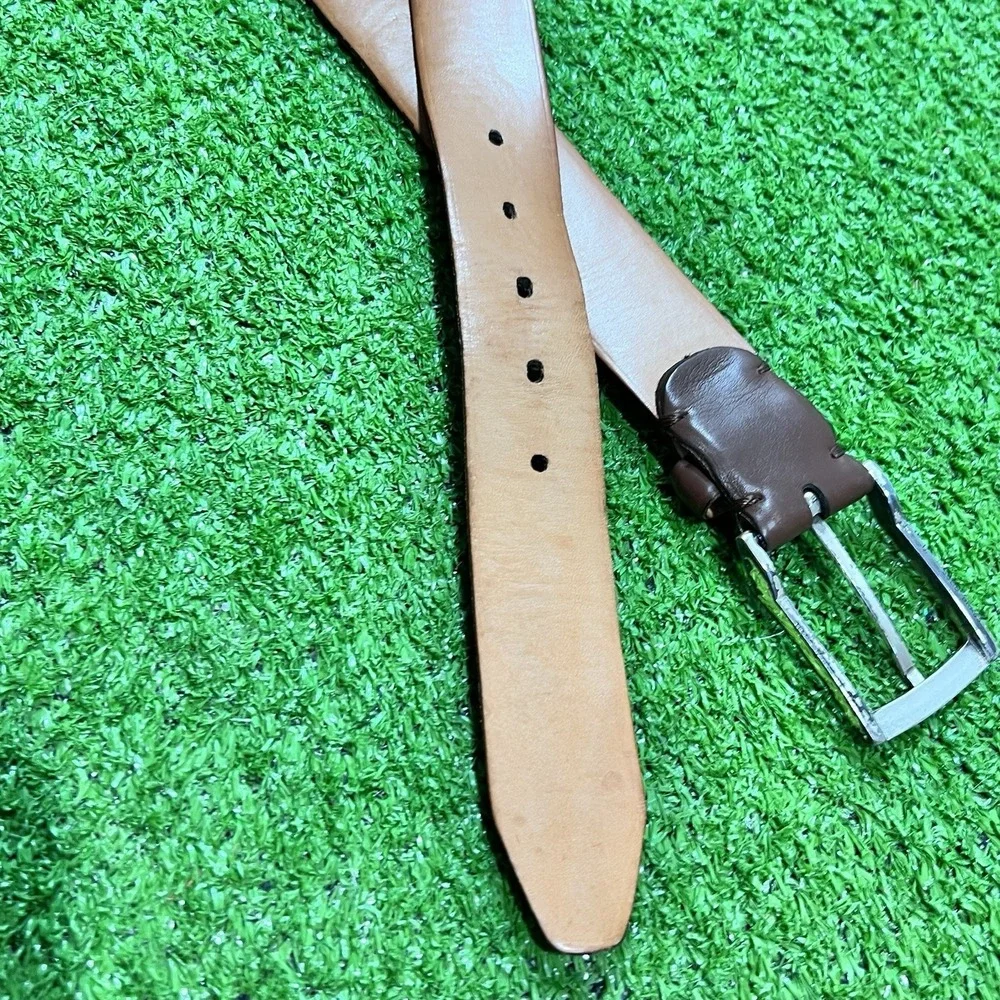 vintage Martin Dingman Calfskin Belt 44 Red‎ Brown Leather Silver Brass Buckle